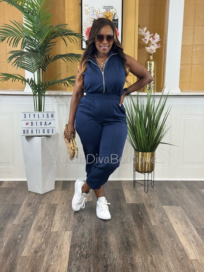 Jet Set Sleeveless Jumpsuit (Navy)