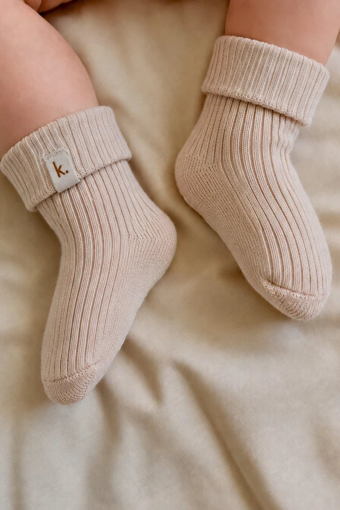 Kiin Cotton Ribbed Baby Socks - Oat