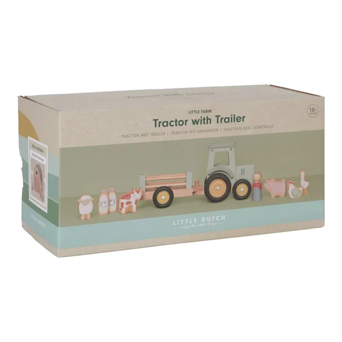 Little Farm Wooden Tractor with Trailer (DAMAGED PACKAGING)