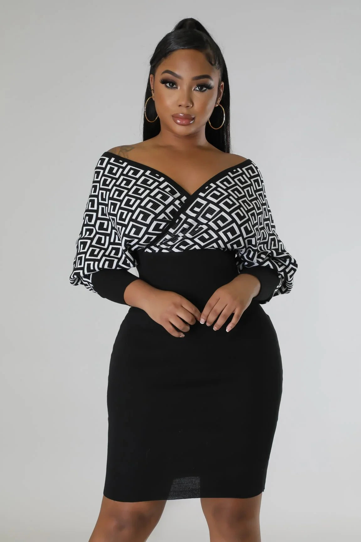 Lumina Babe Knit Midi Dress with Off-Shoulder V Neck