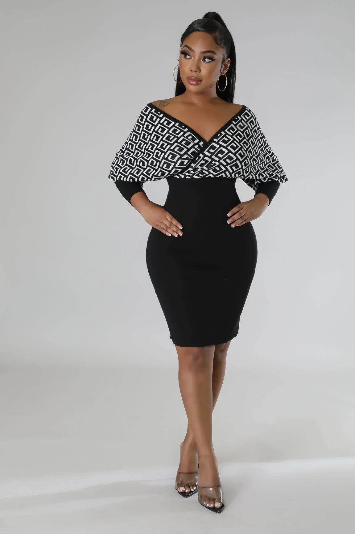 Lumina Babe Knit Midi Dress with Off-Shoulder V Neck