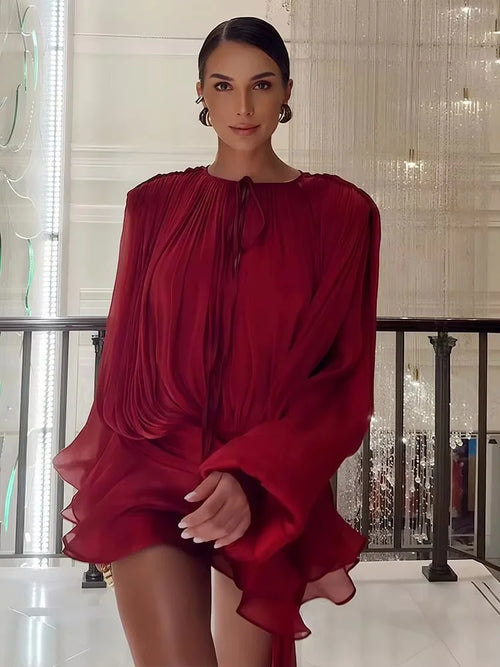 Lumière Drape Luxe Shorts Set - Wine
