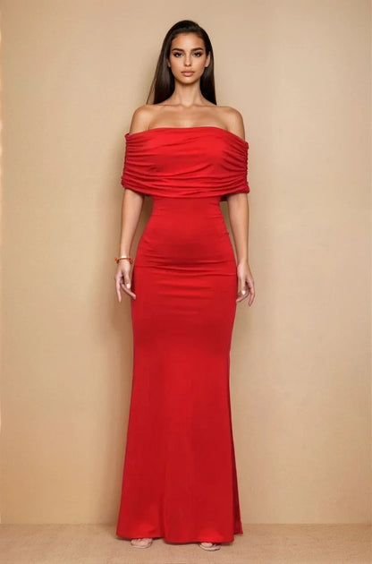 Luna Muse Off-Shoulder Maxi Dress - Red