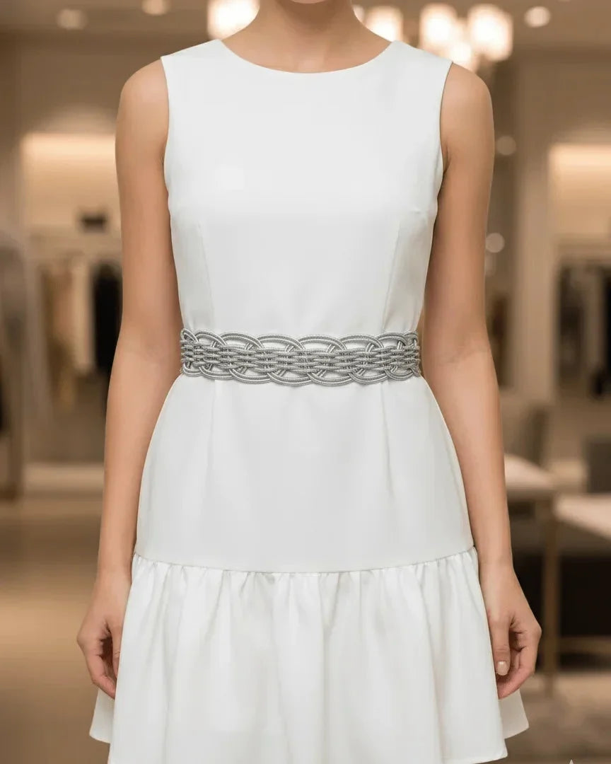 Luna Wave Elastic Waist Belt in Silver