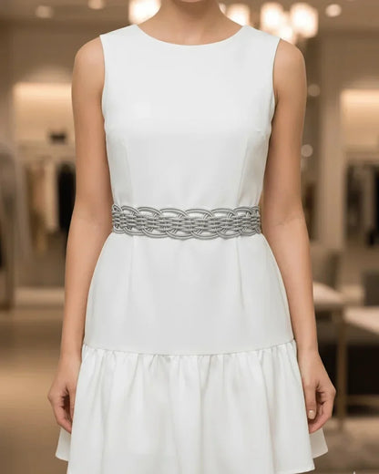 Luna Wave Elastic Waist Belt in Silver