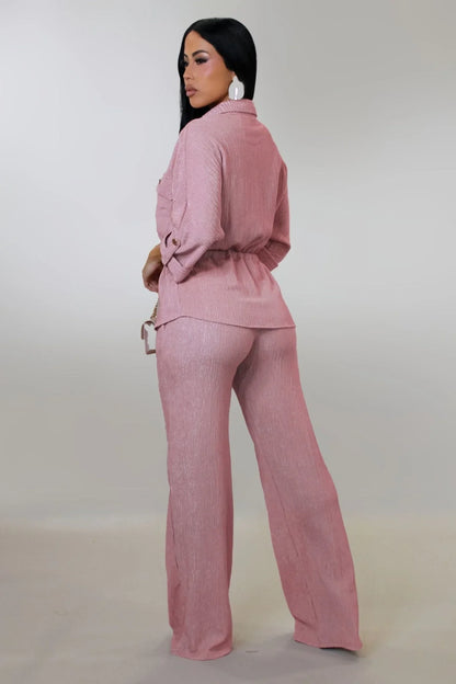 Luxe Essence Pleated Pant Set - Pink
