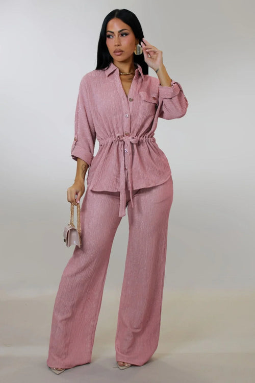 Luxe Essence Pleated Pant Set - Pink