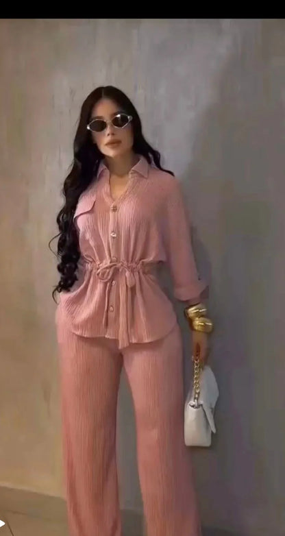 Luxe Essence Pleated Pant Set - Pink