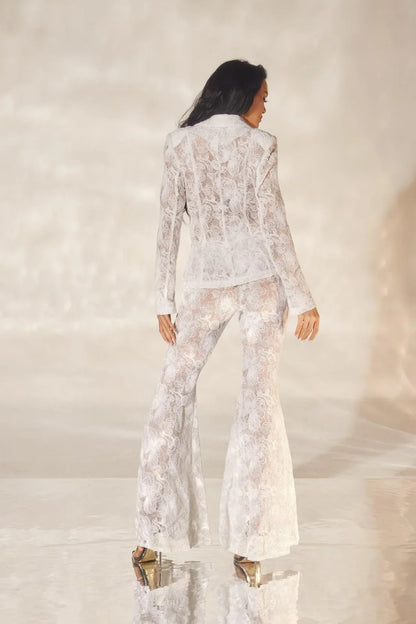 Luxe Lace Blazer & Flare Pant Set - White