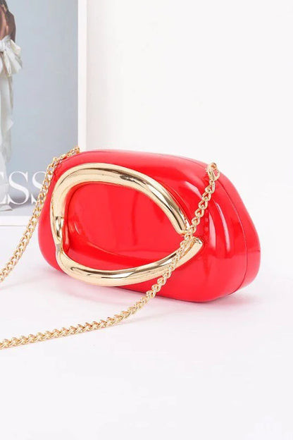 Luxe Metal Handle Case Clutch - Red