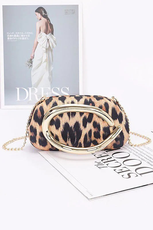 Luxe Metal Handle Case Clutch - Leopard