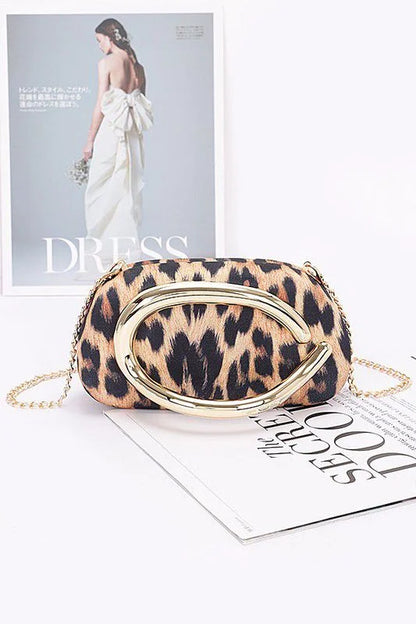 Luxe Metal Handle Case Clutch - Leopard