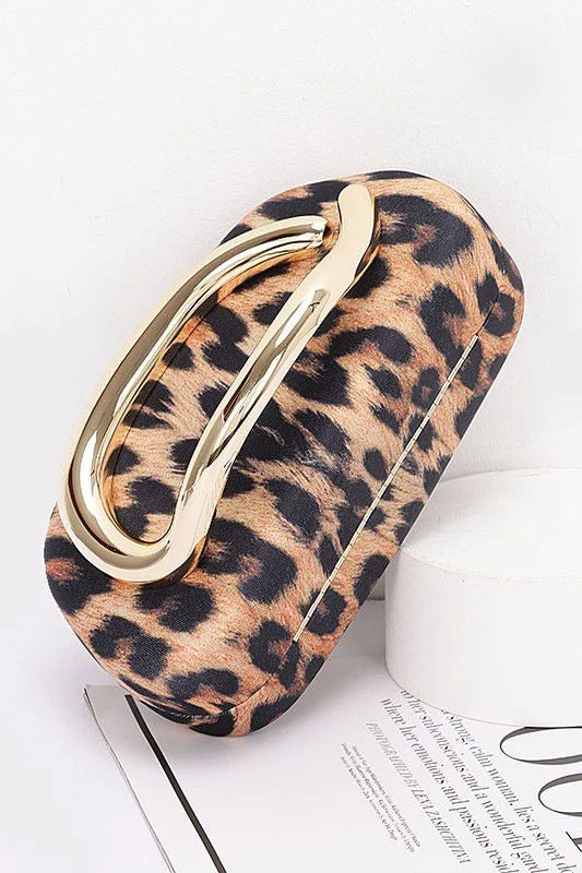 Luxe Metal Handle Case Clutch - Leopard