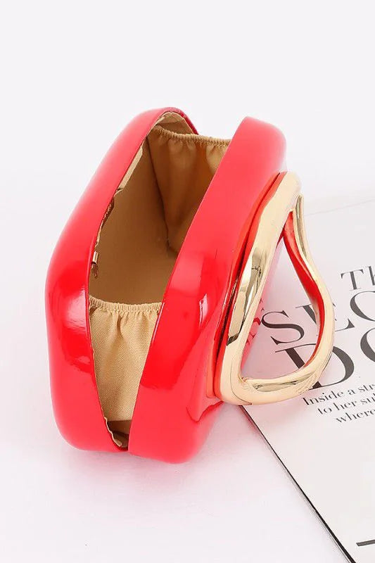 Luxe Metal Handle Case Clutch - Red