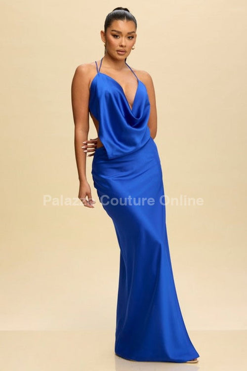 Luxe Satin Drape Gown Maxi Dress (Royal Blue)