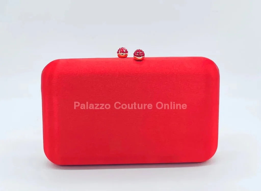 Luxe Silk Red Evening Clutch with Rhinestone Detail
