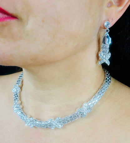 Luxe X-Cross Necklace Set (Silver)