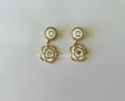 Luxury Flower Drop Earrings – Black and Gold Crystal Statement