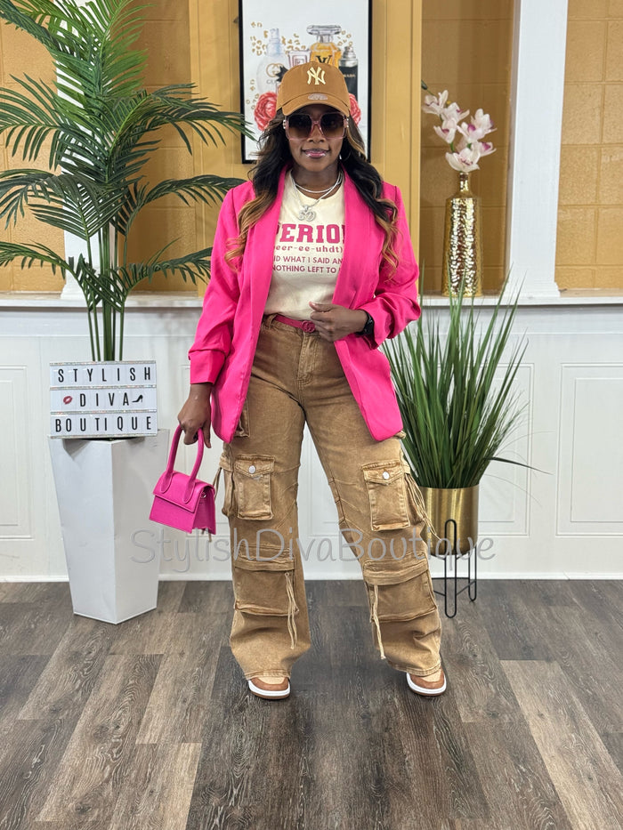 Main Character Acid Wash Cargo Jeans (Tan Wash)* PREORDER
