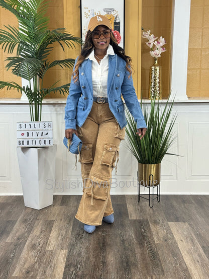 Main Character Acid Wash Cargo Jeans (Tan Wash)* PREORDER