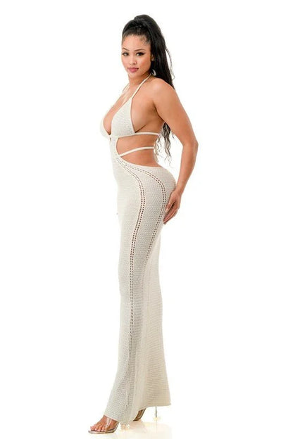 Malibu Crochet Cover Up Maxi Dress (White)