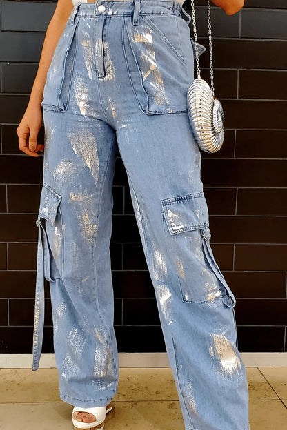 Memphis Girl Wide Leg Jeans with Elastic High Waist