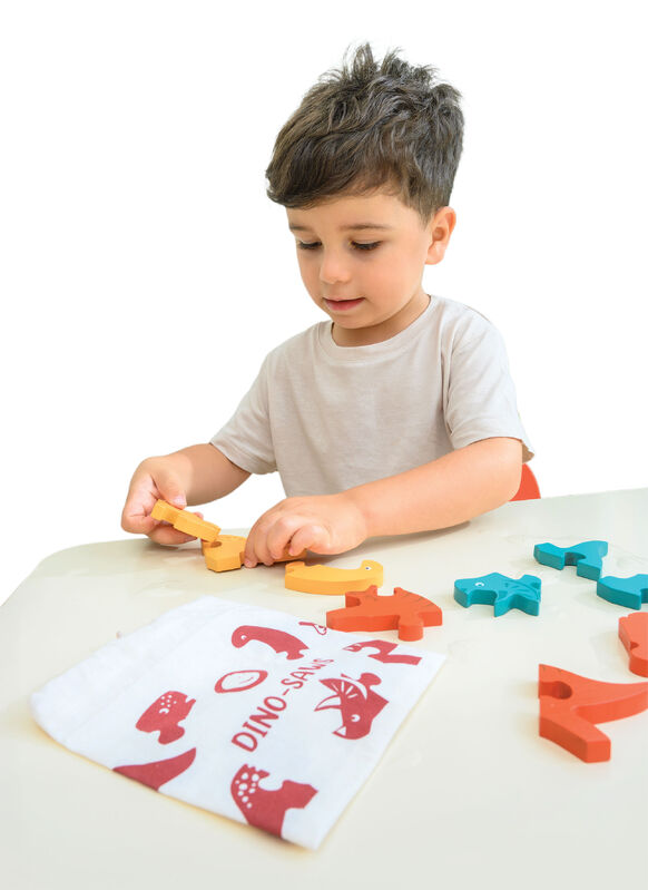 Mentari Wooden Dino-saws Interchangeable Puzzle Set & Bag