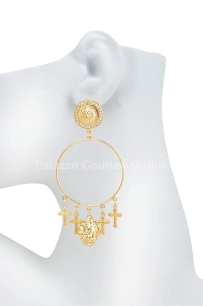 Metal Dangling Round Cross Earring