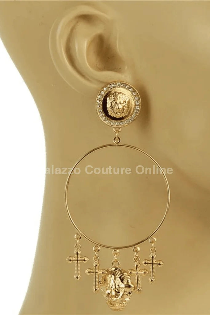 Metal Dangling Round Cross Earring