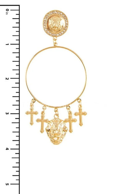 Metal Dangling Round Cross Earring