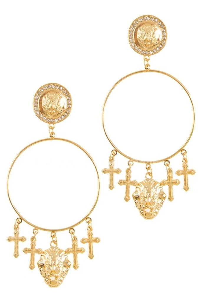 Metal Dangling Round Cross Earring