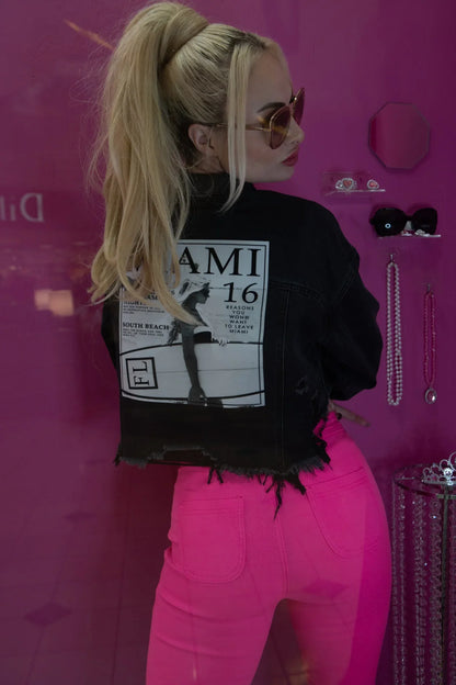 Miami Nights Crop Denim Jacket – Black
