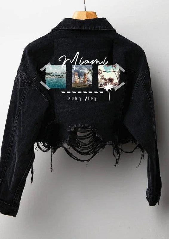 Miami Pura Vida Crop Jacket (Black Denim)