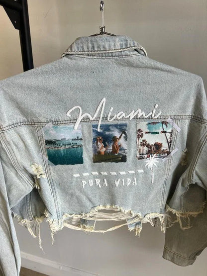 Miami Pura Vida Crop Jacket (Blue Denim)