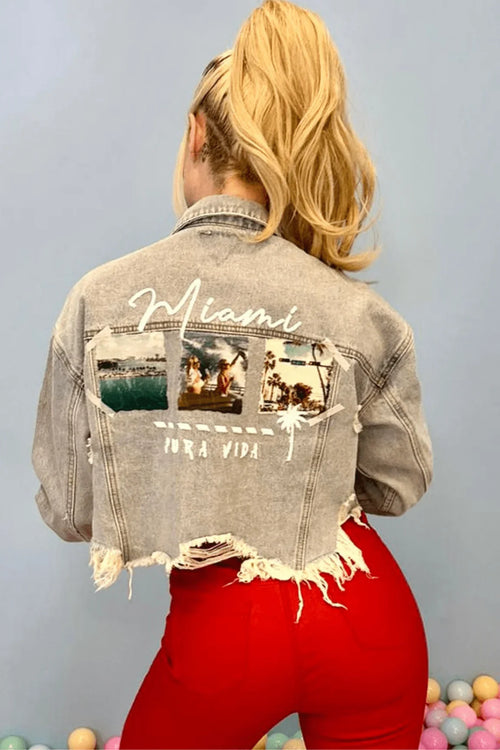 Miami Pura Vida Crop Jacket (Blue Denim)