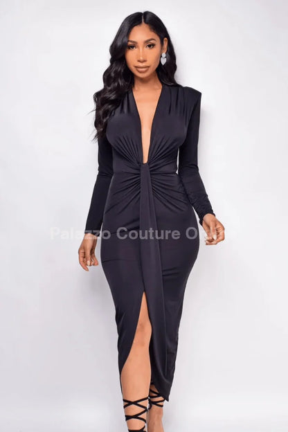 Midnight Allure Plunge Maxi Dress
