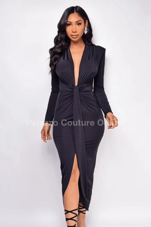 Midnight Allure Plunge Maxi Dress