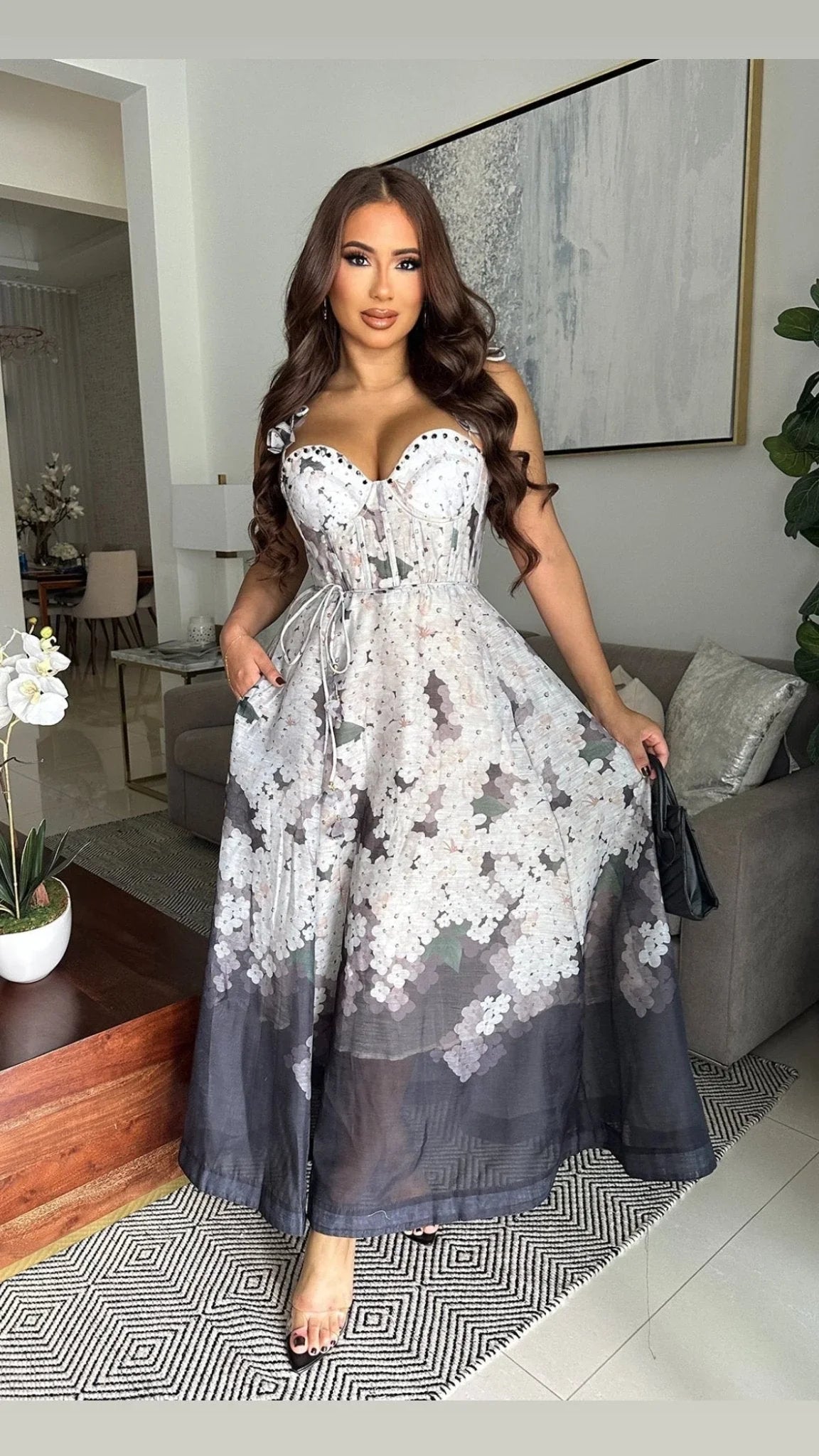 Midnight Bloom Corset Maxi Dress