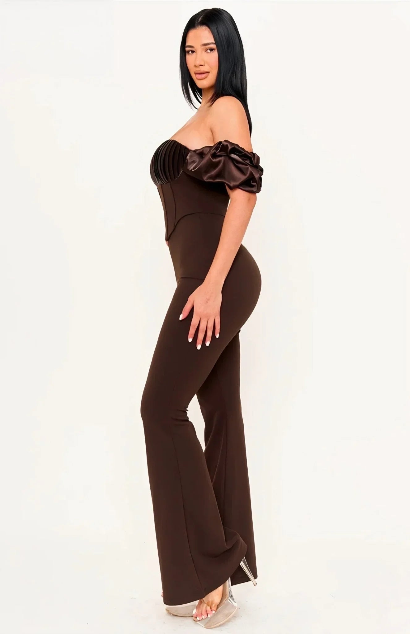 Midnight Muse Off-Shoulder Corset Jumpsuit - Chocolate