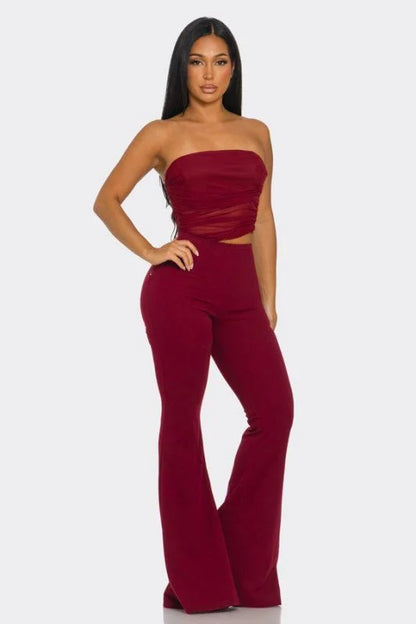 Midnight Temptation Mesh Jumpsuit - Wine