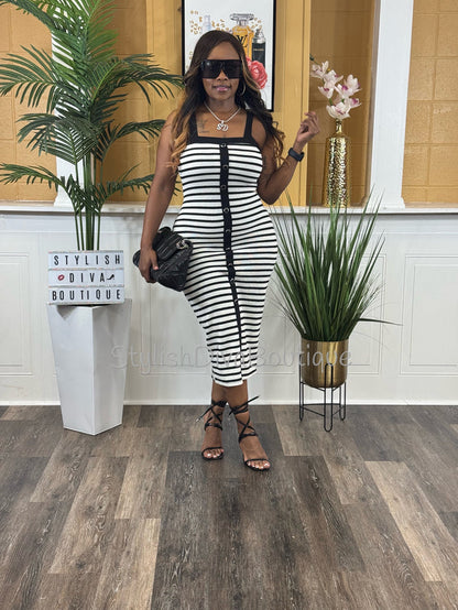 Milan Striped Midi Dress (White/Black)