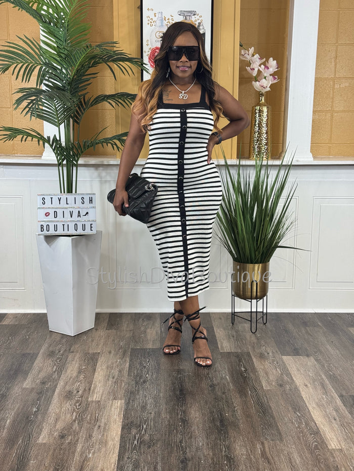 Milan Striped Midi Dress (White/Black)