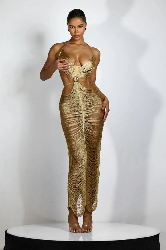 Mirage Drape Cover Up Maxi Dress - Gold