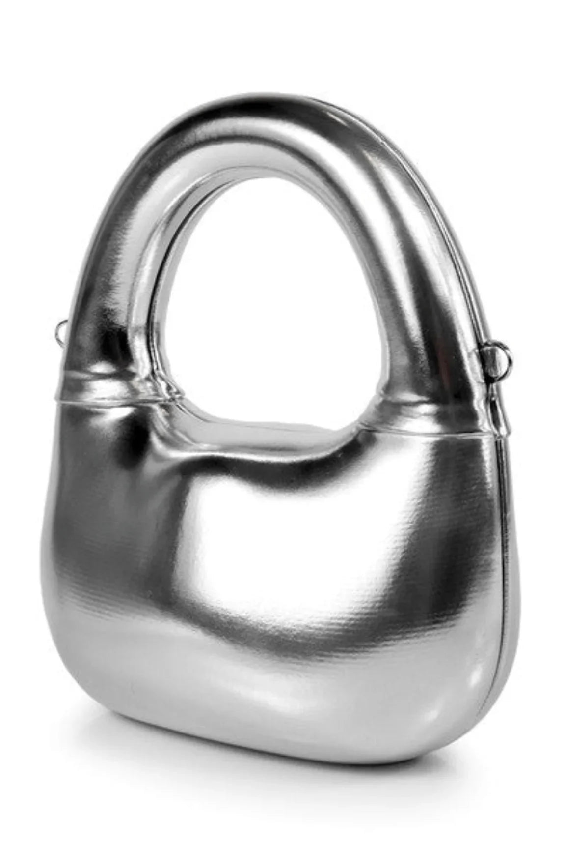Modern Silver Handbag – Sculpted Glossy Statement Bag