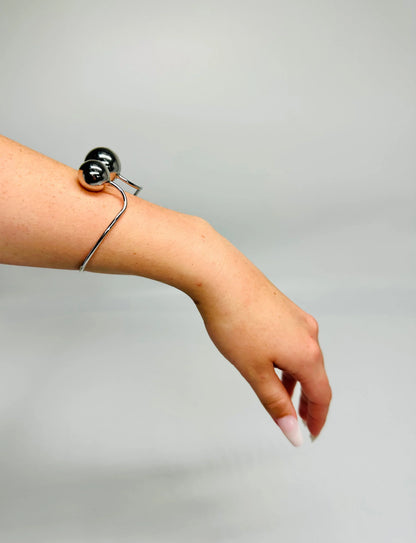 Modern Spherical Cuff Bracelet – Silver