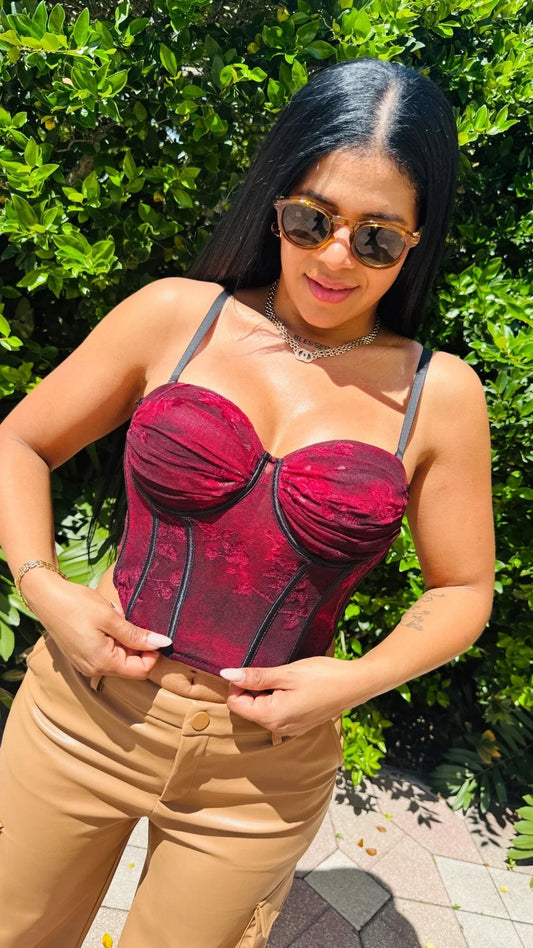 Velvet Desire Lace Corset - Dark Cherry Combo