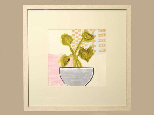 "Native Bud IV" Matted Print in Whitewashed Textured Frame