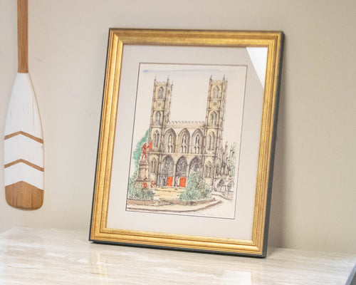 Notre Dame Basilica  Montreal Etching & WaterColor Wall Decor
