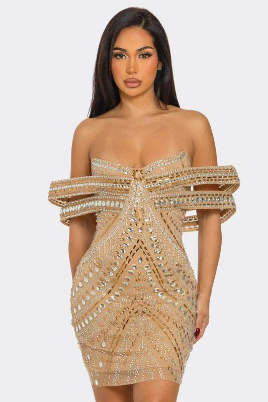 Nude Glam Luxe Mini Dress Nude