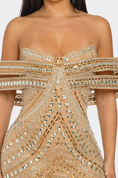 Nude Glam Luxe Mini Dress Nude